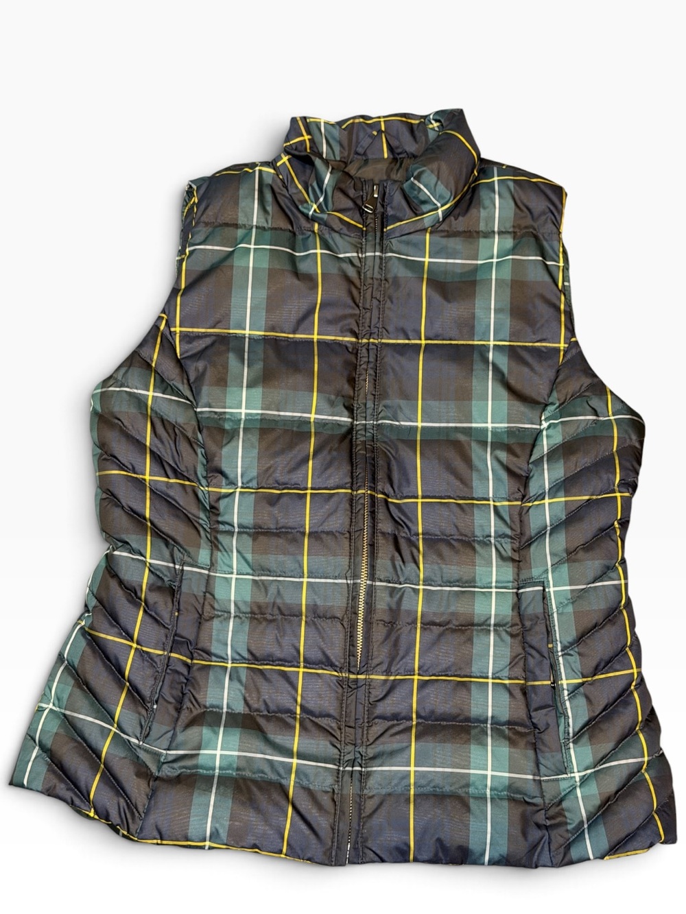 Talbots Quilted Puffer Plaid Medium Blue Green